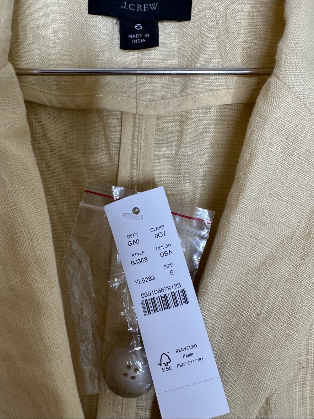 J.Crew Unstructured Parke Blazer Womens Size 6 Linen Jacket V Neck Butter Yellow - Picture 4 of 6